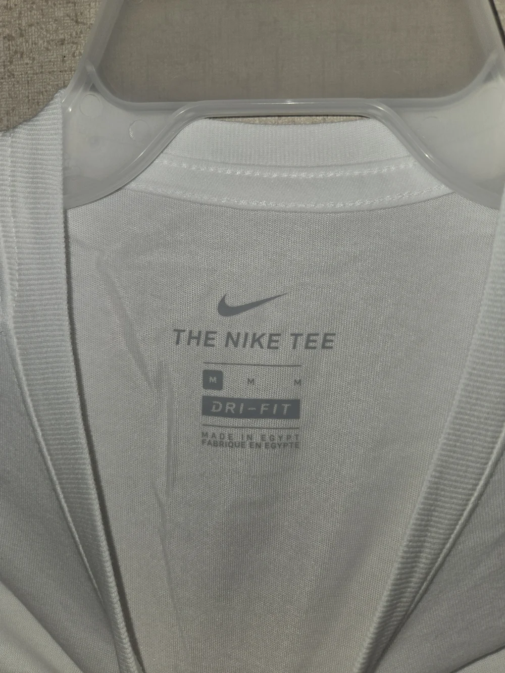 Nike Men’s White Dri-FIT Crew T-Shirt with Navy Swoosh Medium